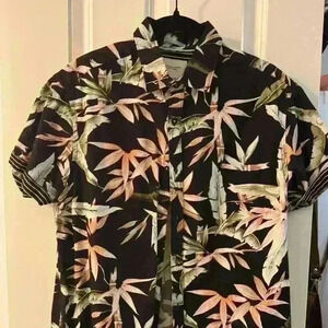 Denim Flower Button Up Shirt Hawaiian Flowers